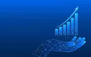 Abstract growth chart with arrow in a hand low poly vector