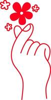 Hand-drawn hand holding a flower in a modern minimalist linear art style. vector