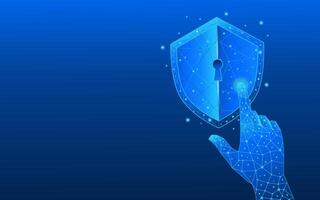 Index finger pressing cybersecurity shield vector