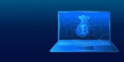 Abstract concept of a laptop screen representing savings or financial gains from Bitcoin vector