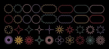 Retro linear shapes in pastel colors. Year 2000 stickers with labels, stars, and floral shapes vector