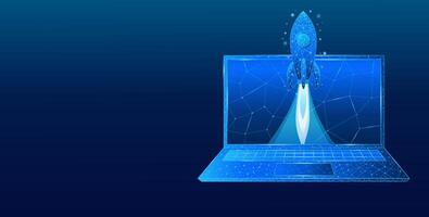 Abstract rocket taking off from a digital laptop screen vector