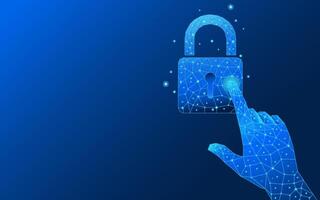 Index finger pressing a cybersecurity padlock vector