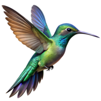 A vibrant and detailed illustration of a hummingbird with stunning emerald and sapphire feathers png