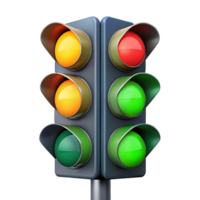 A highly detailed, 3D rendering of a traffic light, displaying all the standard colors red, yellow, green. png
