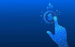 Dollar coin technology revenue growth concept. Abstract concept of coins in a hand and up arrows on blue background vector