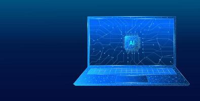 Artificial intelligence chip with circuits on the screen of a laptop monitor vector