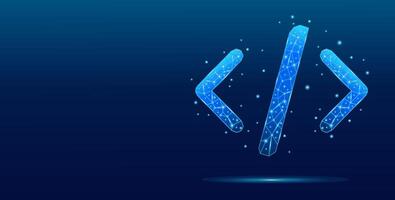 3D digital programming code symbol in light blue on a technological background vector