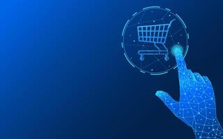 Online shopping technology with cart with icon technology background vector
