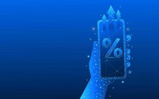 Hand holding a smartphone displaying a digital percentage icon of interest rate increase vector
