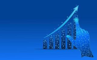 Abstract growth chart with arrow on electric blue low poly background. Startup and success business concept vector