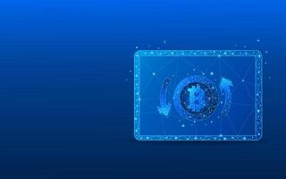 tablet close-up with digital currency with bitcoin refund circular arrows vector