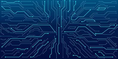 Abstract digital circuit board on an electric blue technological background vector