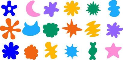 set of hand-drawn stars and liquid shapes, design elements vector