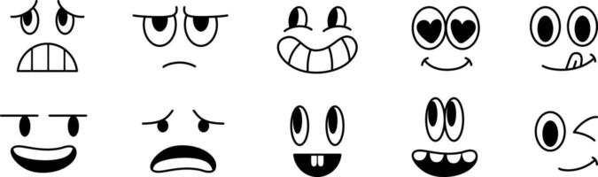 Simple cartoon faces, abstract design mascots - handmade year 2000 stickers and badges, vector