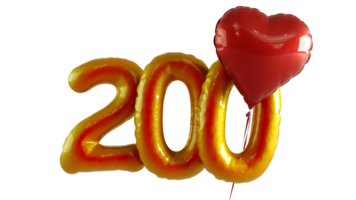 Numbers two hundred Balloon with red heart Isolated on transparent background png