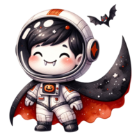 Cute astronaut child dressed for Halloween, fun and whimsical. png