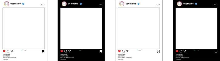 frame mockup templates for Instagram posts 2025 in dark and light mode with icons vector