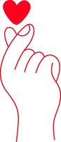 Hand-drawn hand holding a heart gesture in a modern minimalist linear art style. vector