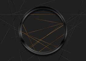 Black and golden abstract geometric background with circle and lines vector