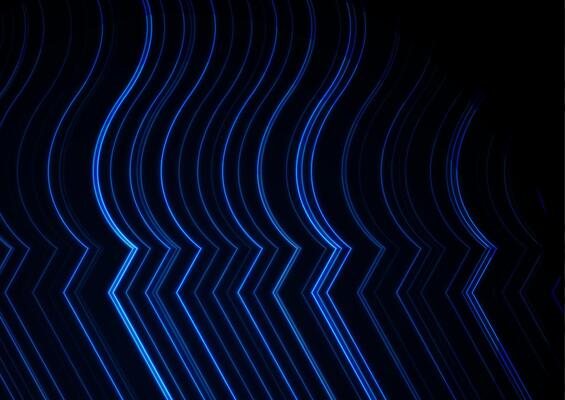 Blue neon glowing curved lines abstract futuristic background