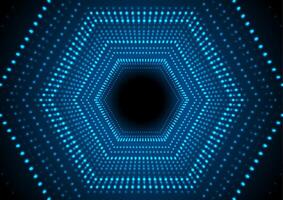 Blue neon glowing dotted linear hexagons abstract hi-tech background vector