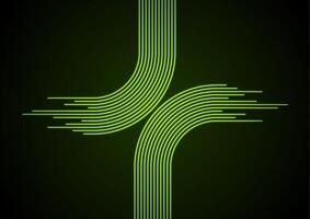 Glow neon green minimal curved lines abstract tech background vector