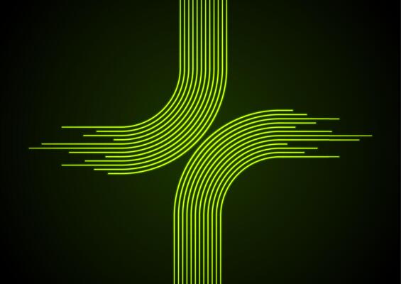 Glow neon green minimal curved lines abstract tech background