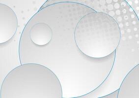 Grey circles with blue outlines abstract geometric background vector