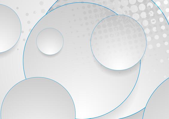 Grey circles with blue outlines abstract geometric background