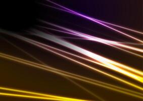Glowing yellow violet neon laser lines abstract background vector