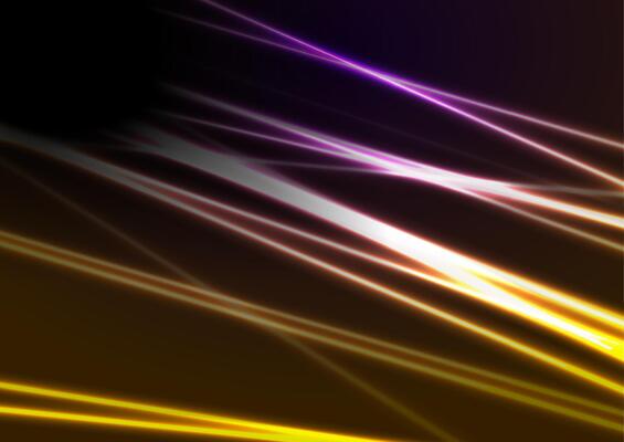 Glowing yellow violet neon laser lines abstract background