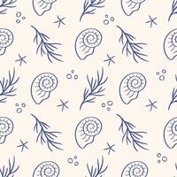 Handdrawn whimsical sea shells pattern vector