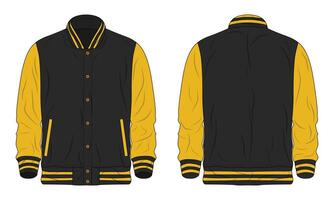Black and yellow varsity jacket mockup front and back view vector