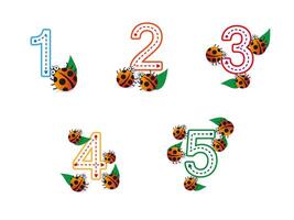 Writing practice. Tracing numbers. From 1 to 5. Educational cards for children vector