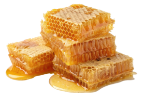 Stacked honeycombs with dripping honey on a transparent background creating a sweet and natural treat png