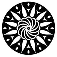 A black and white circular design with a flower in the center vector