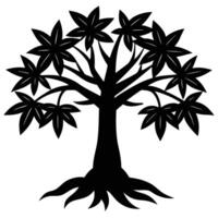 A black and white tree with leaves vector