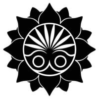 A black and white logo of a flower with a sun vector