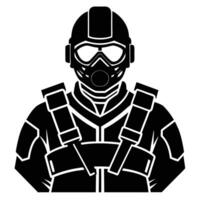 A black and white silhouette of a man in a gas mask vector