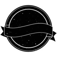 A black and white image of a round badge with a ribbon vector