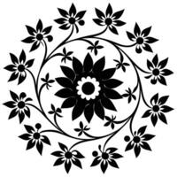 A black and white design with flowers in a circle vector
