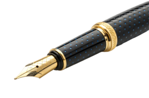 Close up of a luxurious fountain pen with golden nib and intricate design for elegant writing tool png