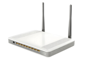 White wireless router with antenna for home or office network internet connection device technology png
