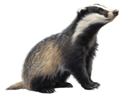 A european badger sitting upright looking up with a transparent background png