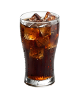 Refreshing cola beverage with ice cubes in a clear glass on a plain transparent background png