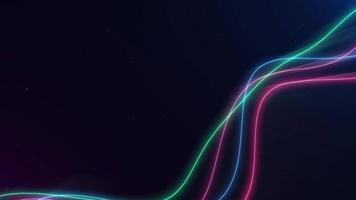 Abstract smooth flowing neon pattern lines style technology on black background. video