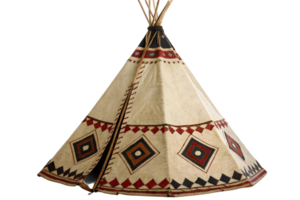 Native american teepee tent with geometric patterns isolated on transparent background for travel and culture png