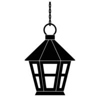 A black and white illustration of a lantern hanging from a chain vector
