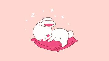 Sweet Dreaming Bunny Character Resting on Pillow on a transparent background. Loop animation video